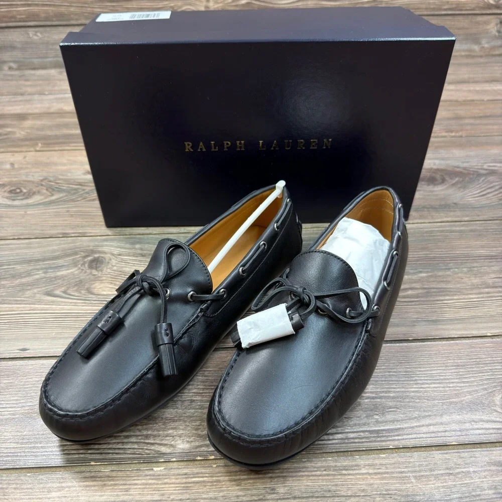 Ralph Lauren Purple Label Mens 10D Harold Tassel Loafers Black Leather Italy New